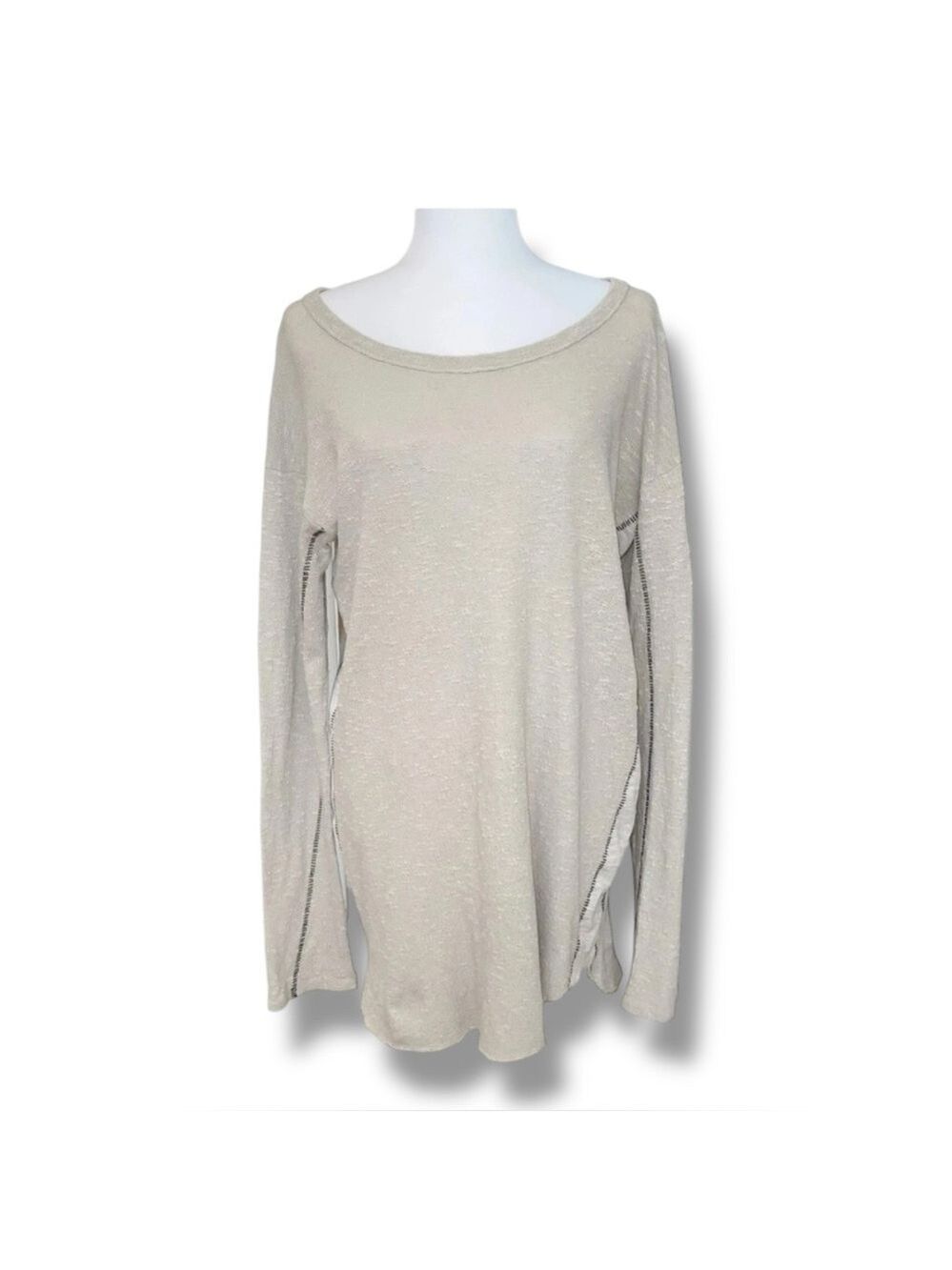 Pas de Calais Beige Textured Slub Knit Oversized Pullover Top Size 36 US S/M - Picture 2 of 9
